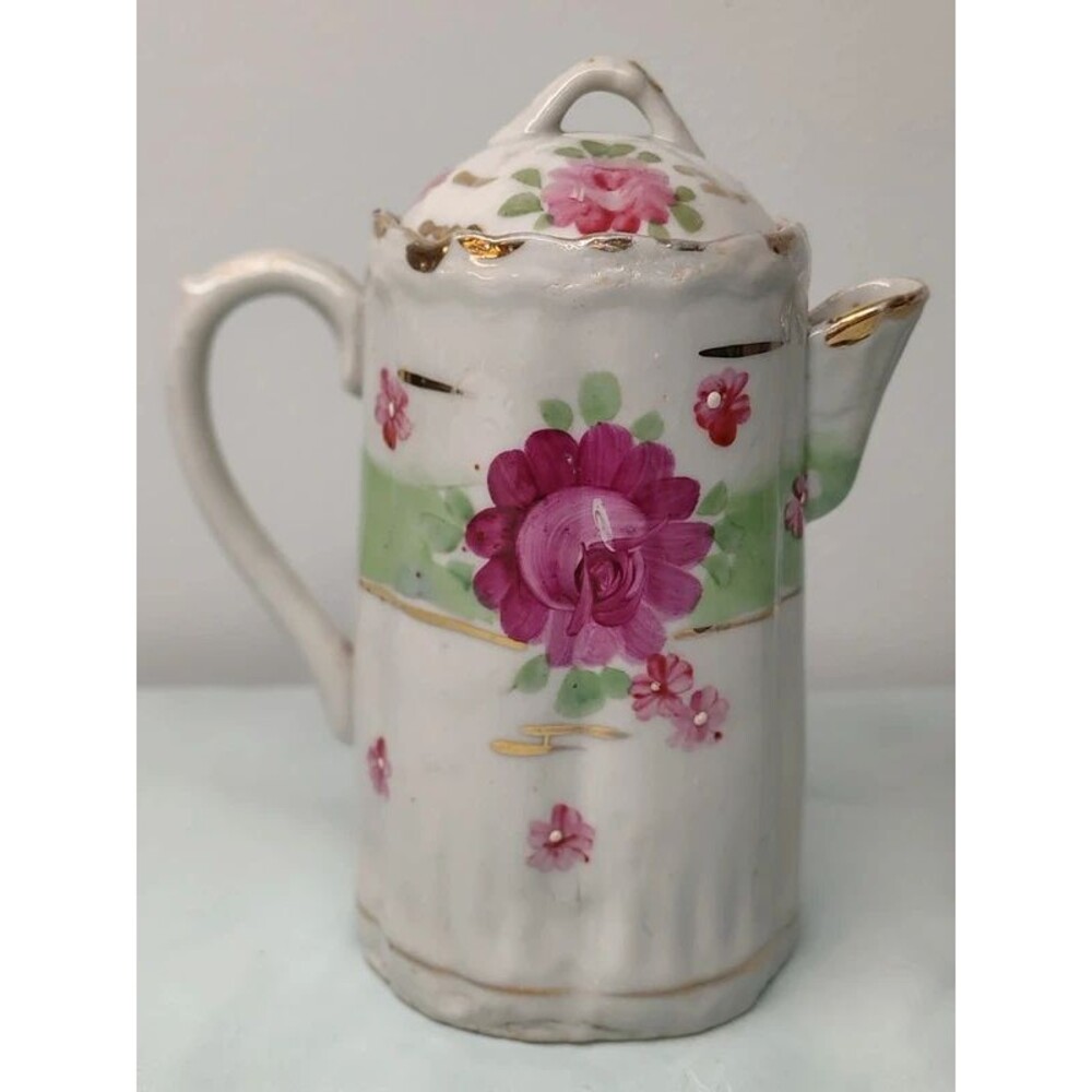 Antique Unmarked Hand-Painted Porcelain Chocolate Pot